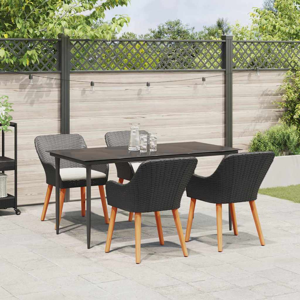 Garden Dining Set with Cushion 5 pcs Black Poly Rattan
