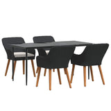 Garden Dining Set with Cushion 5 pcs Black Poly Rattan