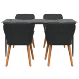 Garden Dining Set with Cushion 5 pcs Black Poly Rattan