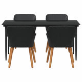 Garden Dining Set with Cushion 5 pcs Black Poly Rattan