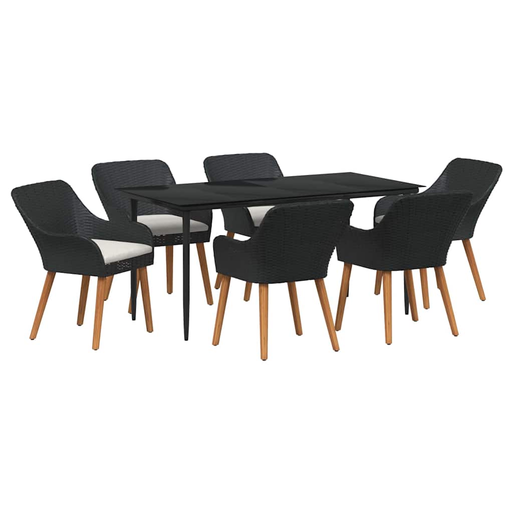 Garden Dining Set with Cushion 7 pcs Black Poly Rattan