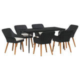 Garden Dining Set with Cushion 7 pcs Black Poly Rattan