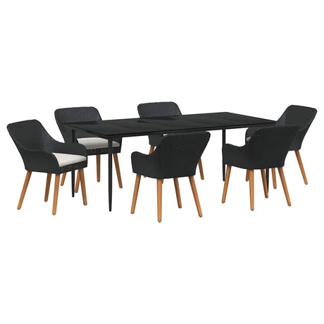 Garden Dining Set with Cushion 7 pcs Black Poly Rattan