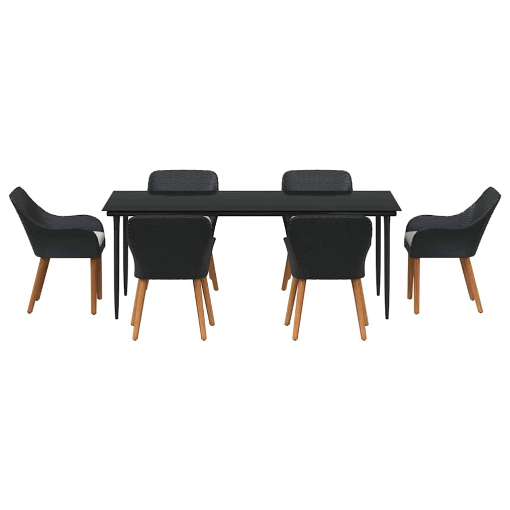 Garden Dining Set with Cushion 7 pcs Black Poly Rattan