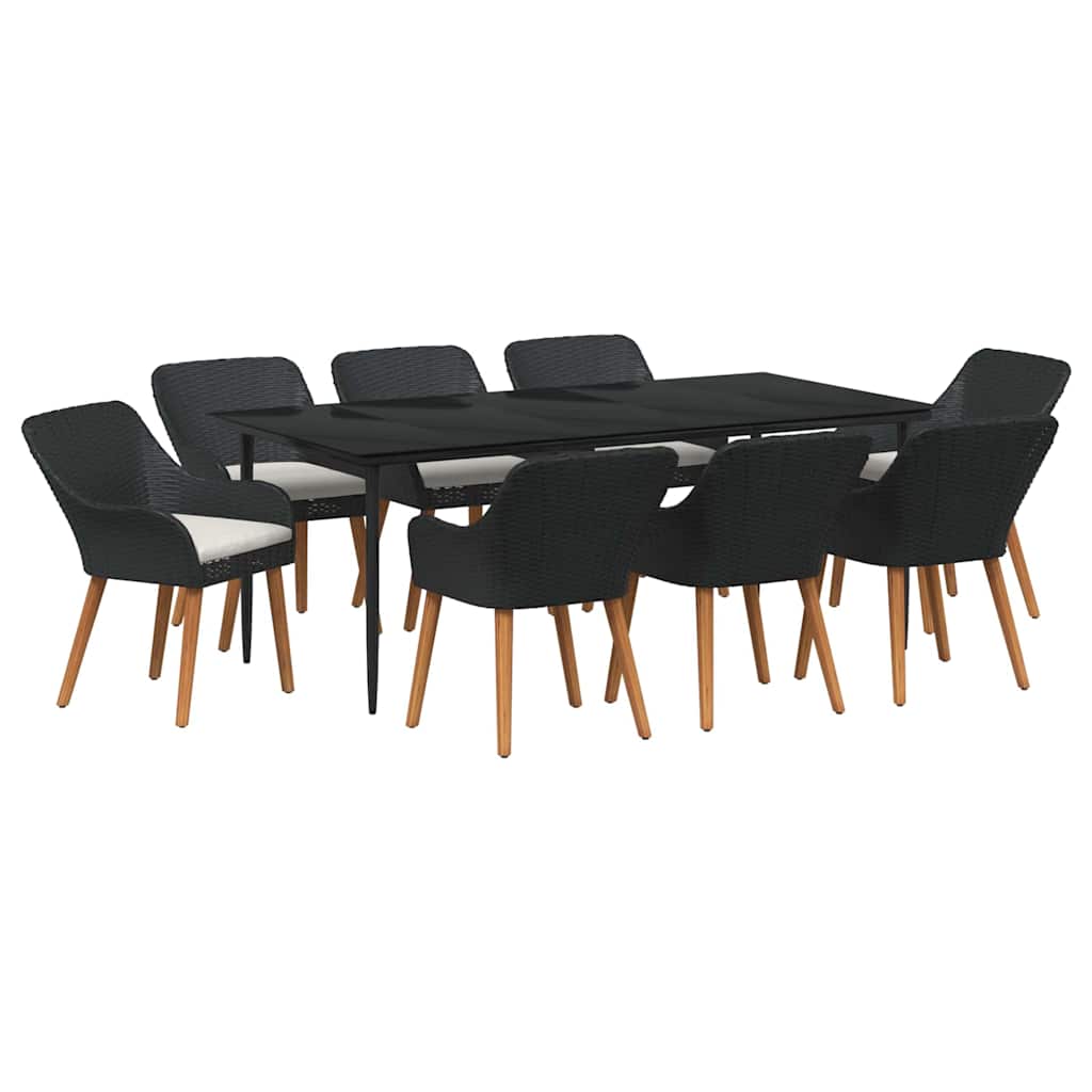 Garden Dining Set with Cushion 9 pcs Black Poly Rattan