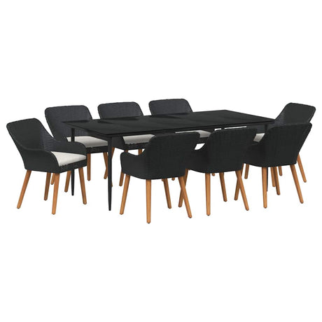 Garden Dining Set with Cushion 9 pcs Black Poly Rattan