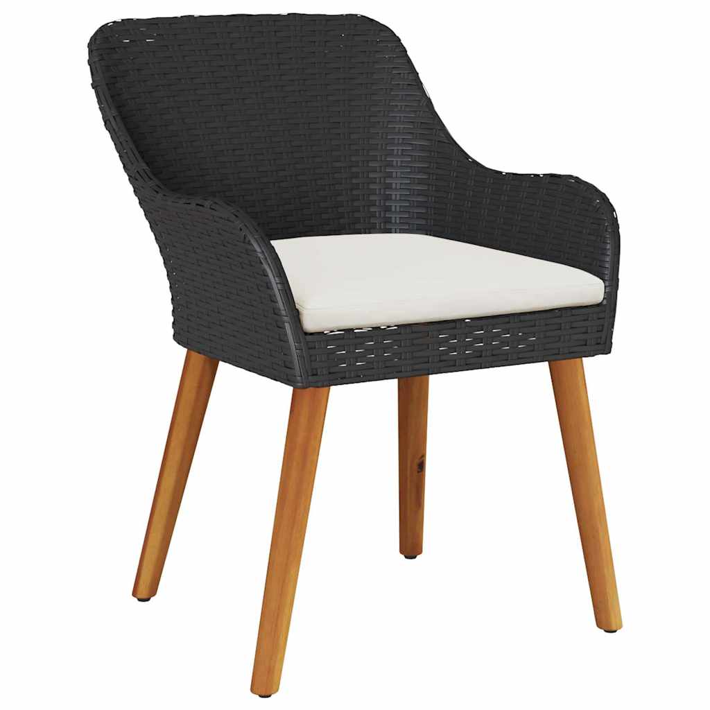 Garden Dining Set with Cushion 3 pcs Black Poly Rattan