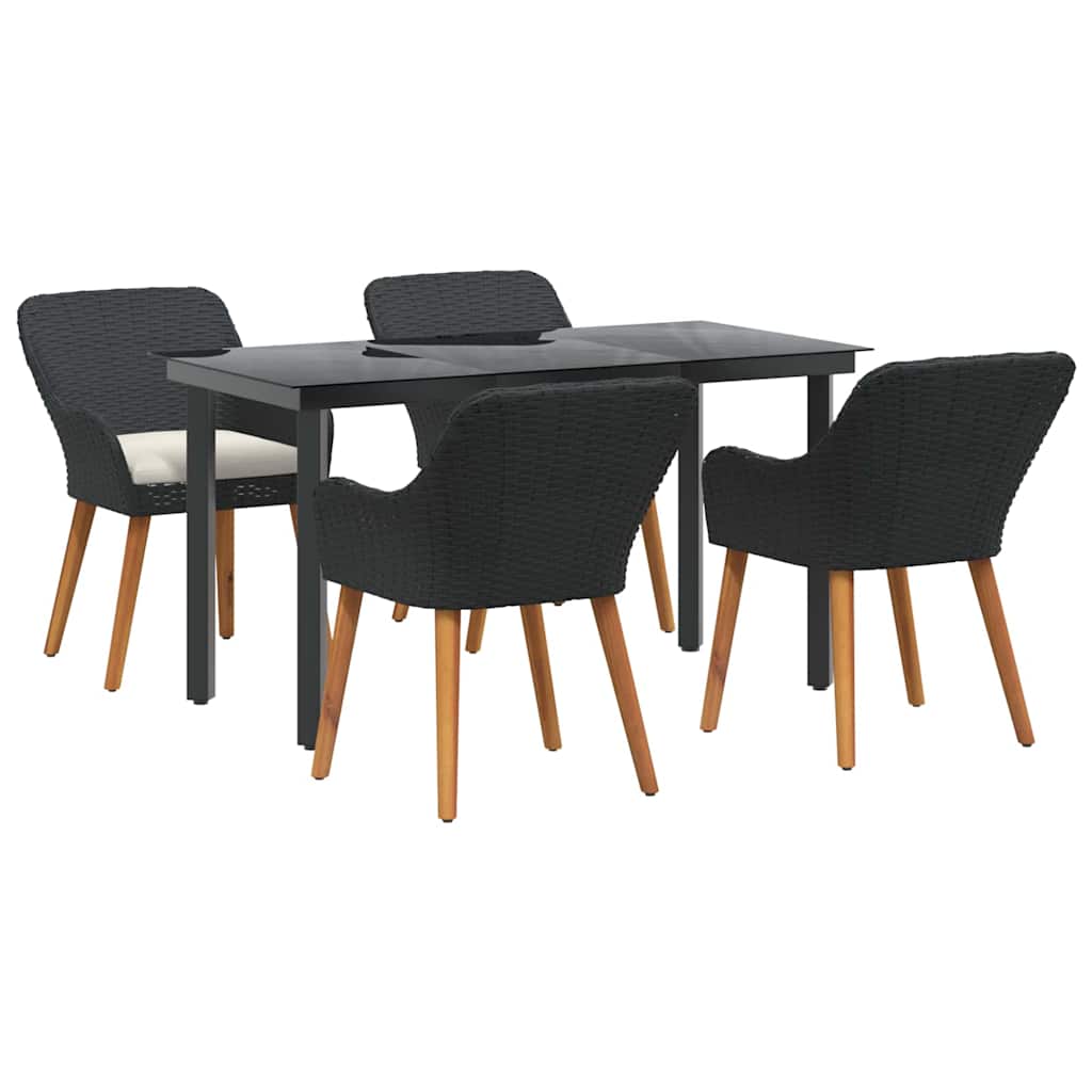 Garden Dining Set with Cushion 5 pcs Black Poly Rattan