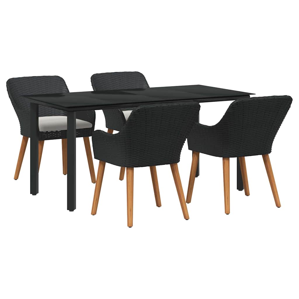 Garden Dining Set with Cushion 5 pcs Black Poly Rattan