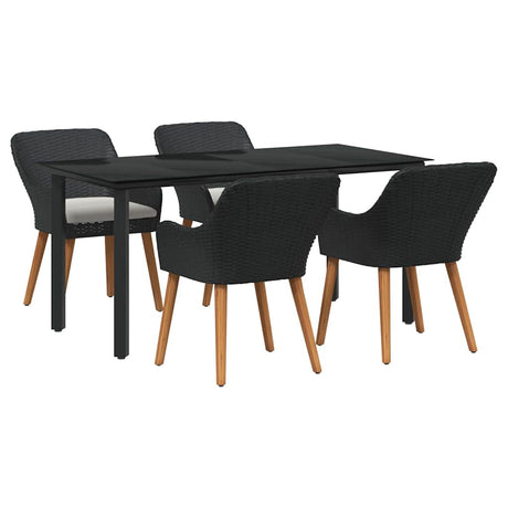 Garden Dining Set with Cushion 5 pcs Black Poly Rattan