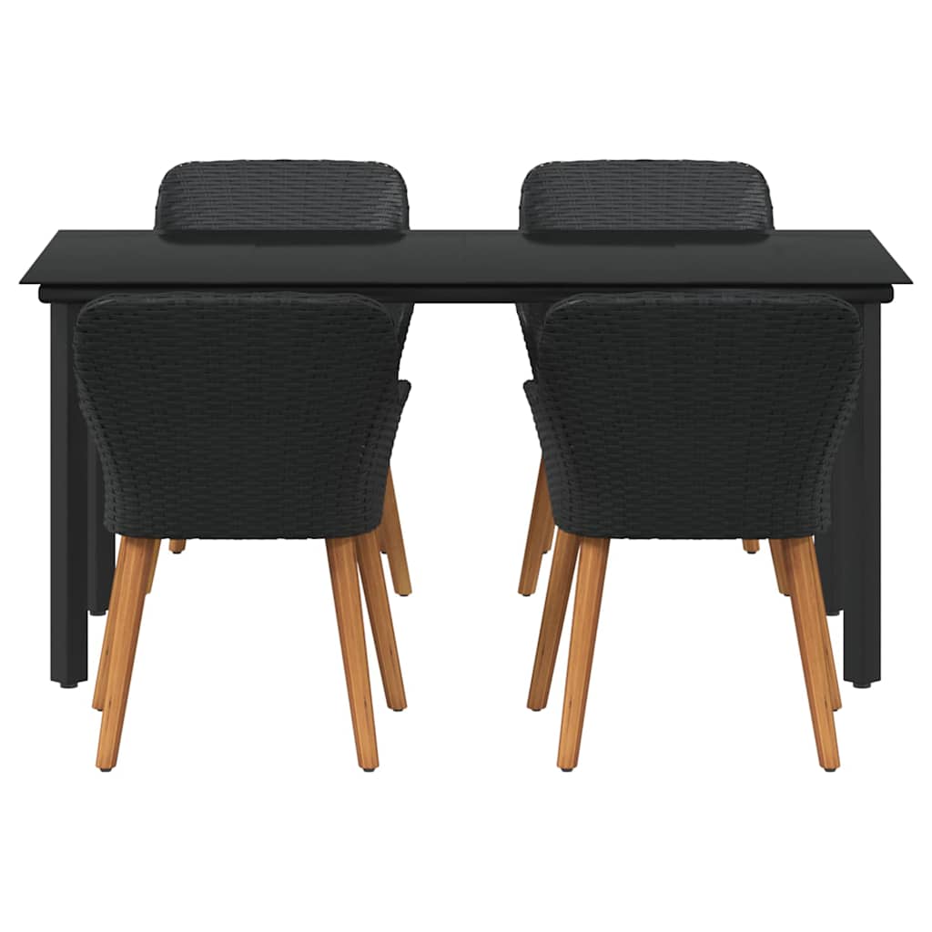 Garden Dining Set with Cushion 5 pcs Black Poly Rattan