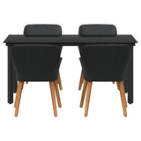 Garden Dining Set with Cushion 5 pcs Black Poly Rattan