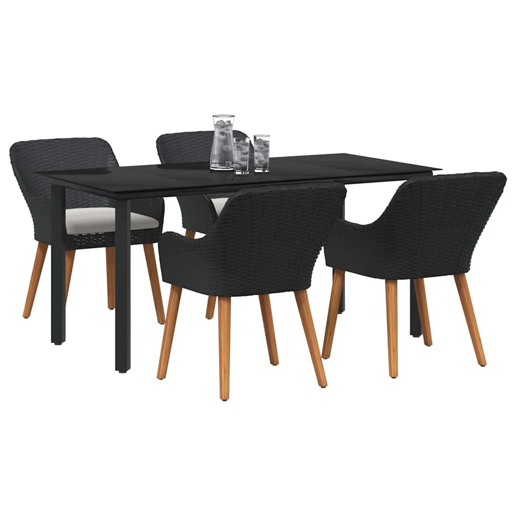 Garden Dining Set with Cushion 5 pcs Black Poly Rattan