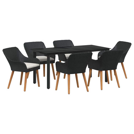 Garden Dining Set with Cushion 7 pcs Black Poly Rattan