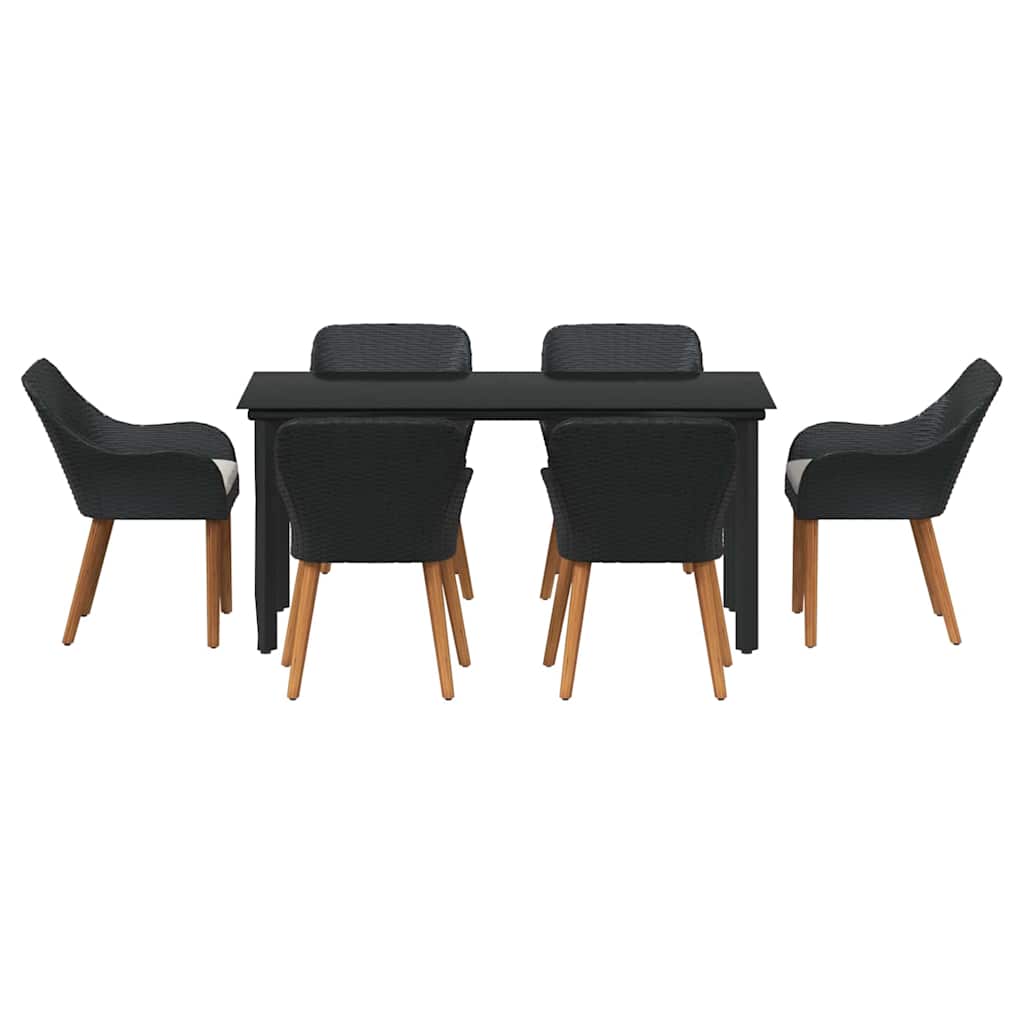 Garden Dining Set with Cushion 7 pcs Black Poly Rattan