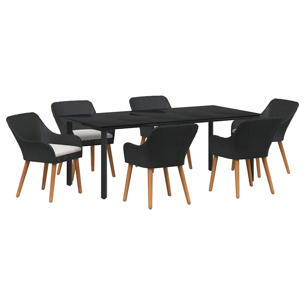 Garden Dining Set with Cushion 7 pcs Black Poly Rattan
