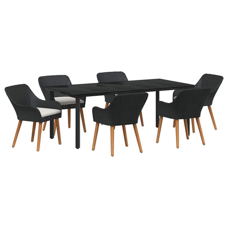 Garden Dining Set with Cushion 7 pcs Black Poly Rattan