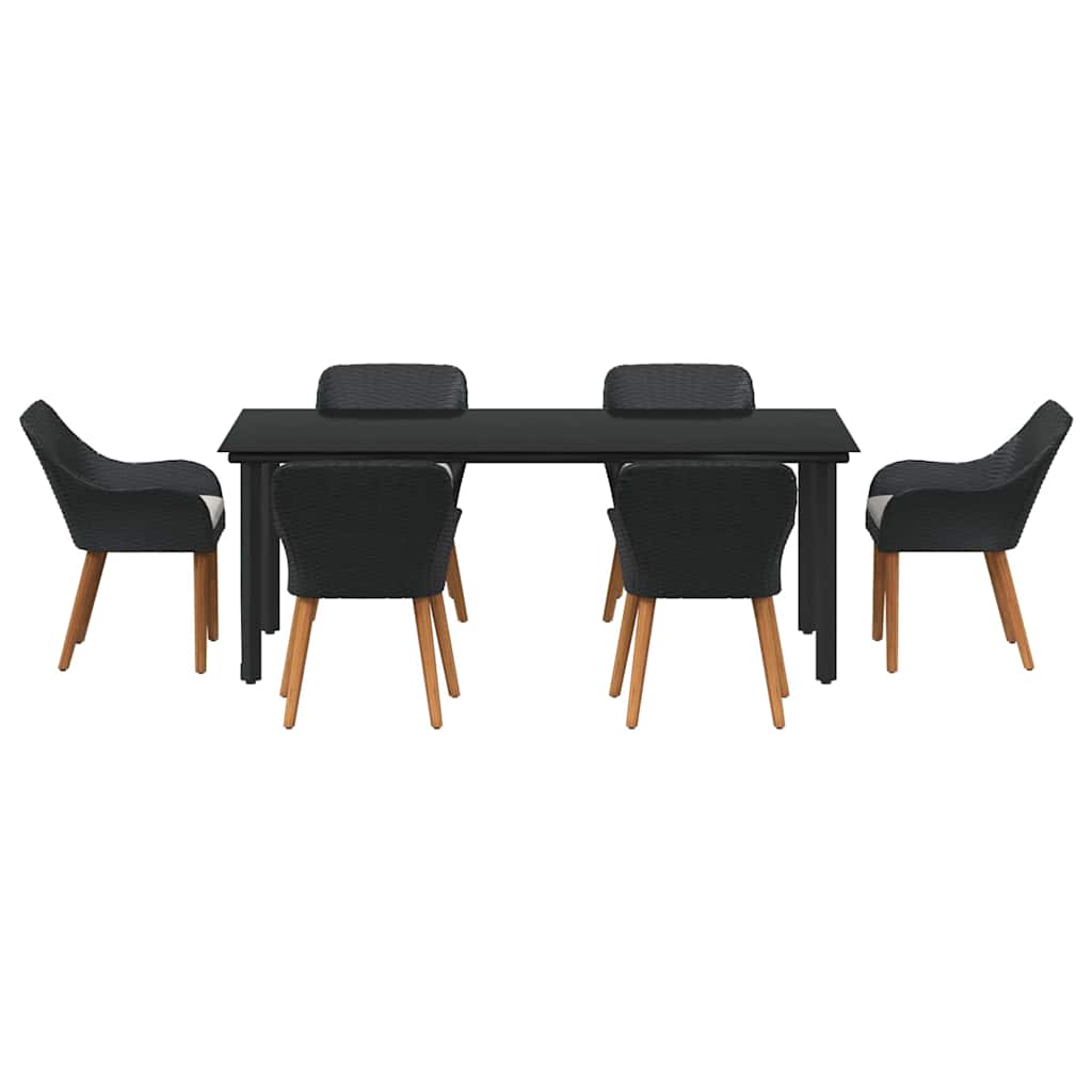 Garden Dining Set with Cushion 7 pcs Black Poly Rattan