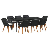 Garden Dining Set with Cushion 9 pcs Black Poly Rattan