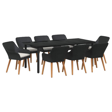 Garden Dining Set with Cushion 9 pcs Black Poly Rattan