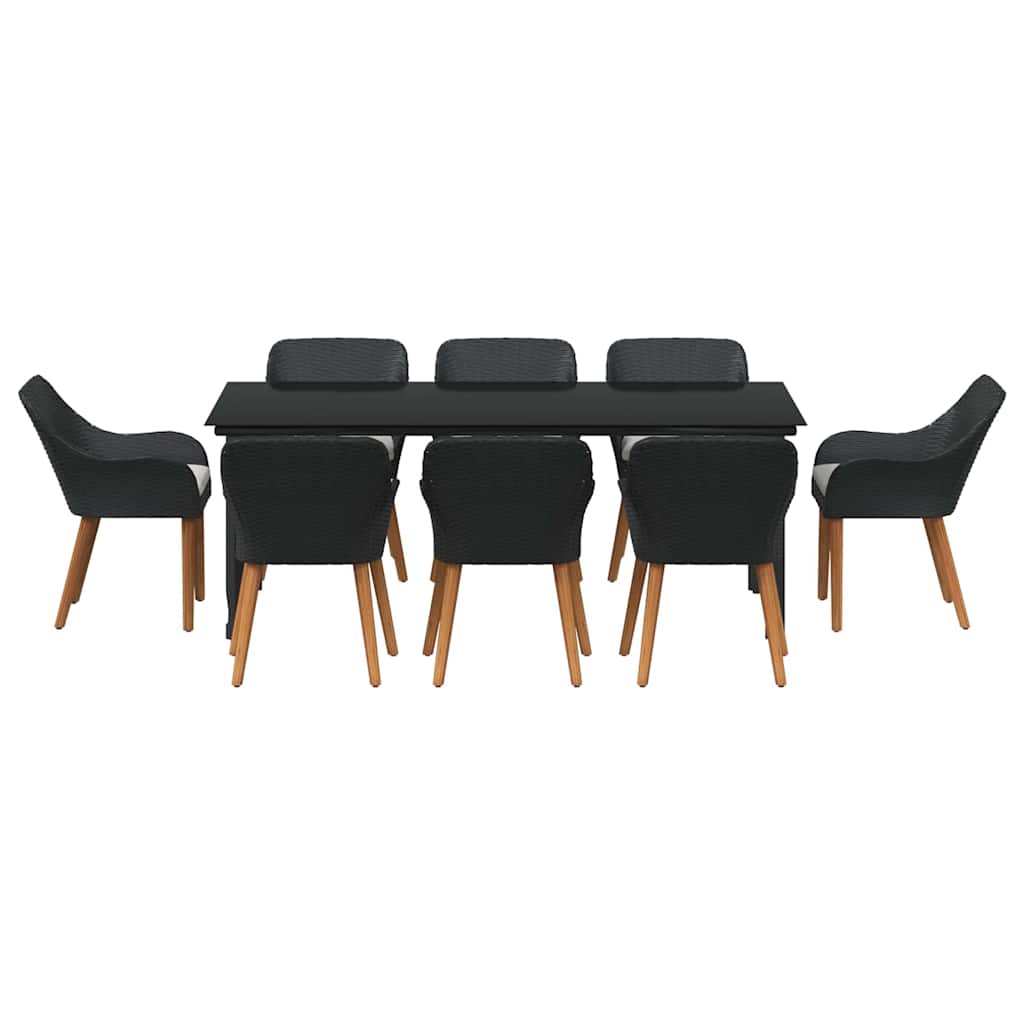 Garden Dining Set with Cushion 9 pcs Black Poly Rattan