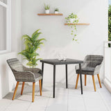 Garden Dining Set with Cushion 3 pcs Grey Poly Rattan
