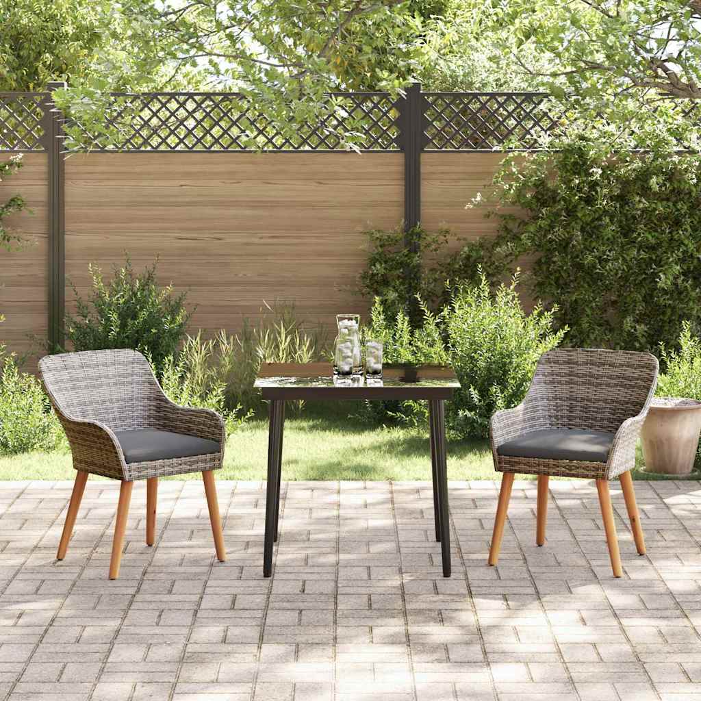 Garden Dining Set with Cushion 3 pcs Grey Poly Rattan
