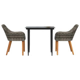 Garden Dining Set with Cushion 3 pcs Grey Poly Rattan