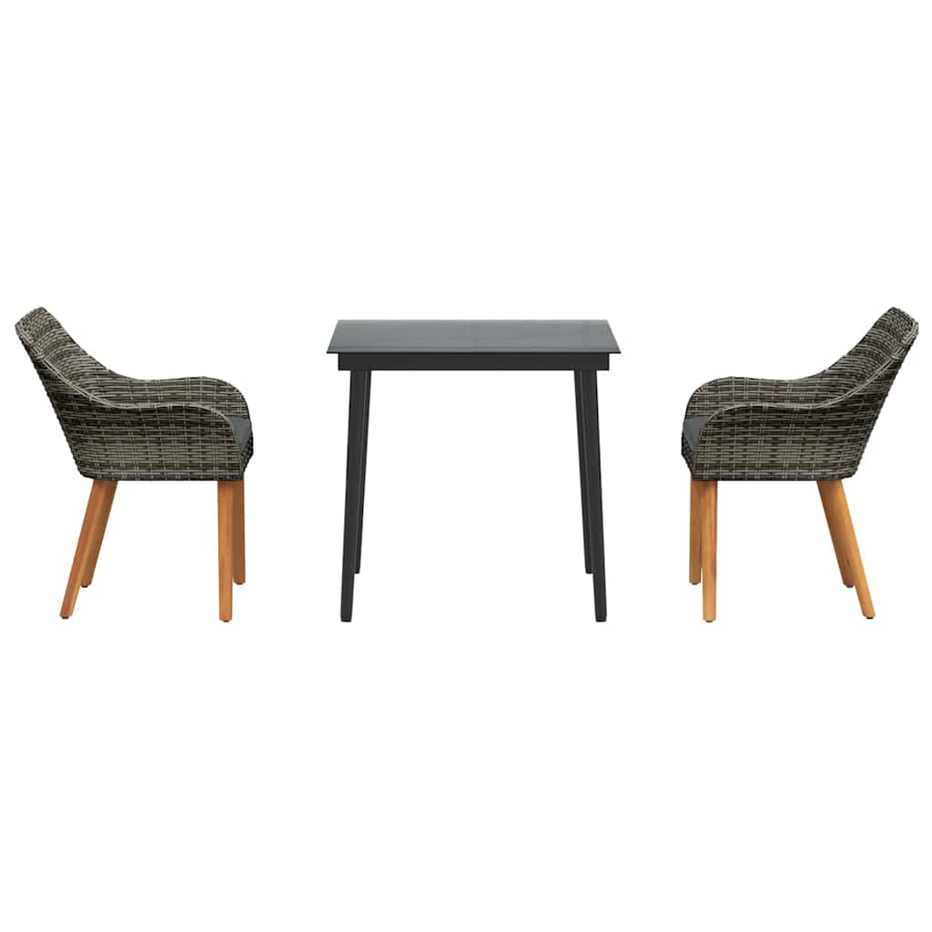 Garden Dining Set with Cushion 3 pcs Grey Poly Rattan