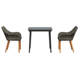 Garden Dining Set with Cushion 3 pcs Grey Poly Rattan