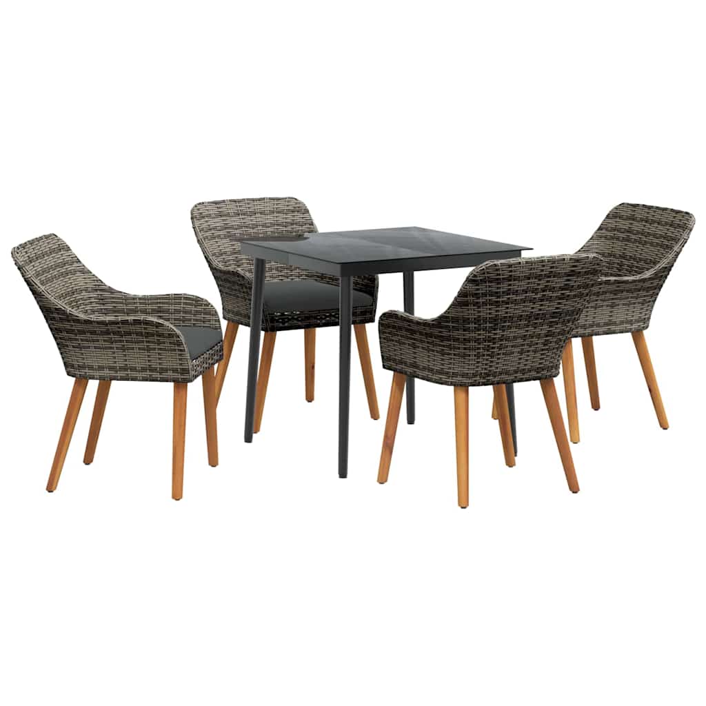 Garden Dining Set with Cushion 5 pcs Grey Poly Rattan