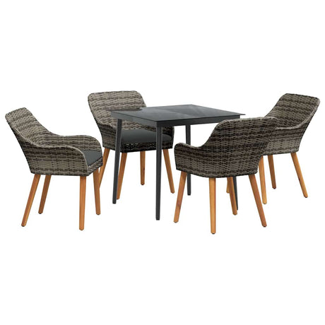 Garden Dining Set with Cushion 5 pcs Grey Poly Rattan