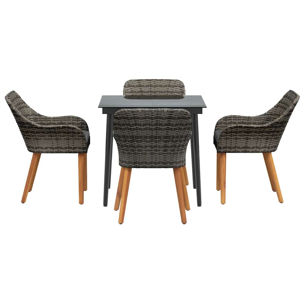 Garden Dining Set with Cushion 5 pcs Grey Poly Rattan