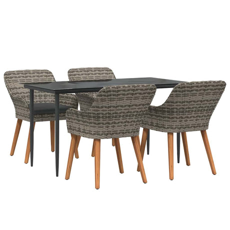 Garden Dining Set with Cushion 5 pcs Grey Poly Rattan