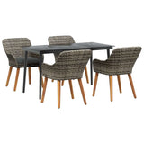 Garden Dining Set with Cushion 5 pcs Grey Poly Rattan