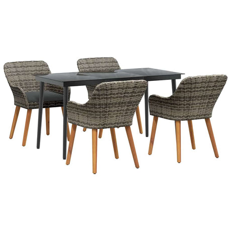 Garden Dining Set with Cushion 5 pcs Grey Poly Rattan
