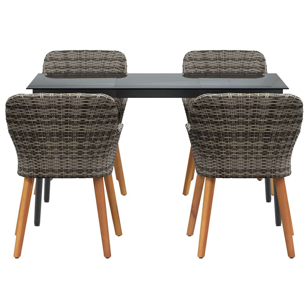 Garden Dining Set with Cushion 5 pcs Grey Poly Rattan