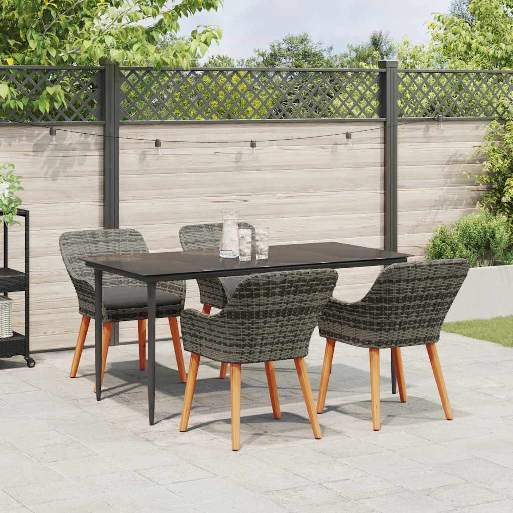 Garden Dining Set with Cushion 5 pcs Grey Poly Rattan