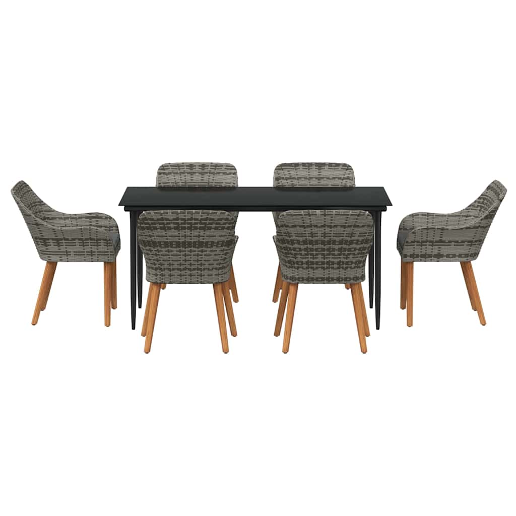 Garden Dining Set with Cushion 7 pcs Grey Poly Rattan