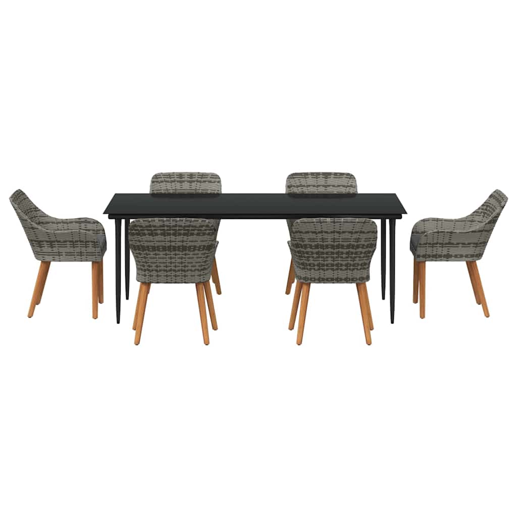 Garden Dining Set with Cushion 7 pcs Grey Poly Rattan
