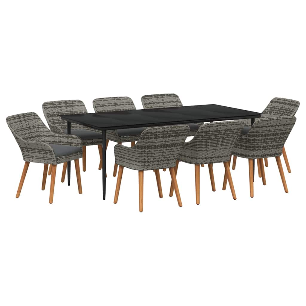 Garden Dining Set with Cushion 9 pcs Grey Poly Rattan