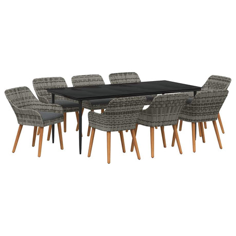 Garden Dining Set with Cushion 9 pcs Grey Poly Rattan
