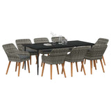 Garden Dining Set with Cushion 9 pcs Grey Poly Rattan