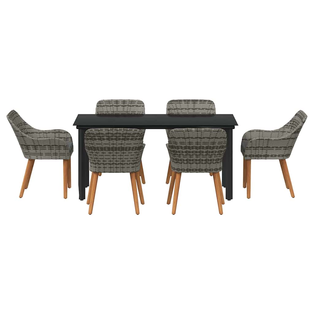 Garden Dining Set with Cushion 7 pcs Grey Poly Rattan