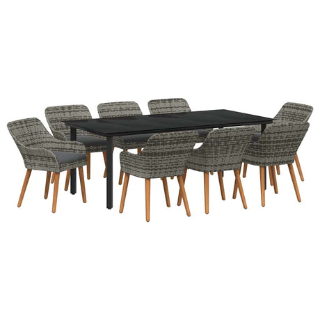 Garden Dining Set with Cushion 9 pcs Grey Poly Rattan