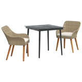 Garden Dining Set with Cushion 3 pcs Beige Poly Rattan