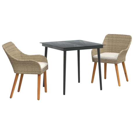 Garden Dining Set with Cushion 3 pcs Beige Poly Rattan