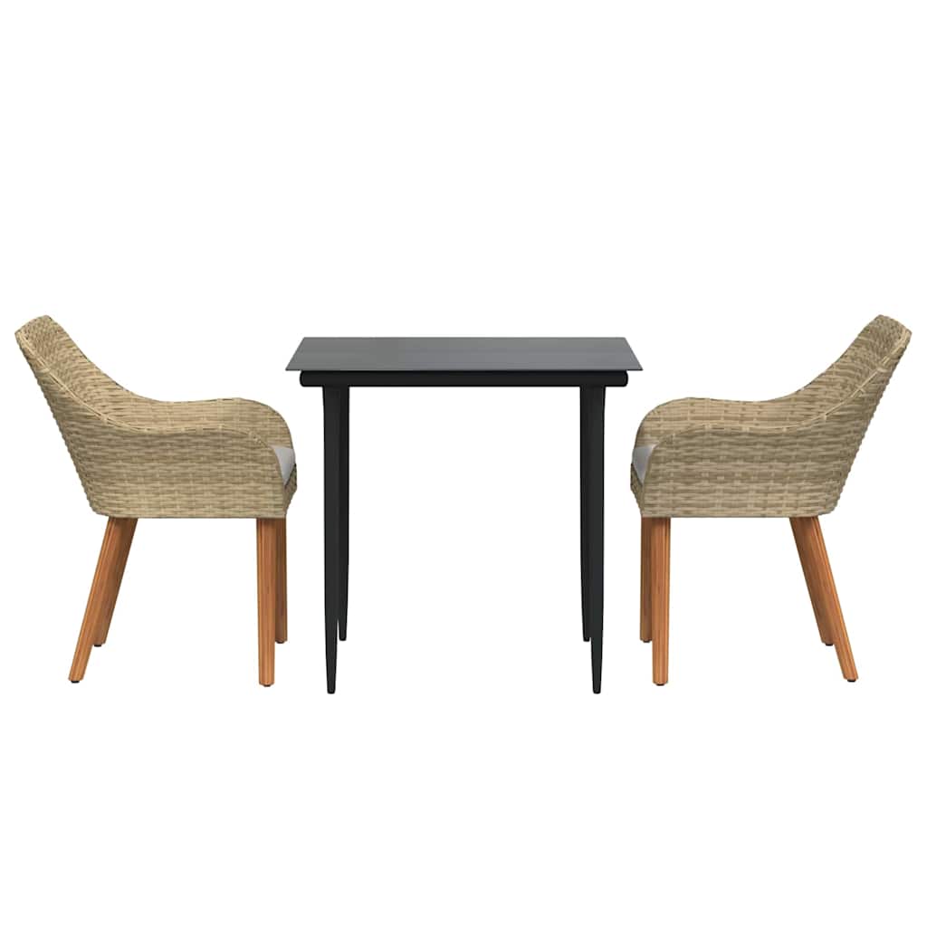 Garden Dining Set with Cushion 3 pcs Beige Poly Rattan