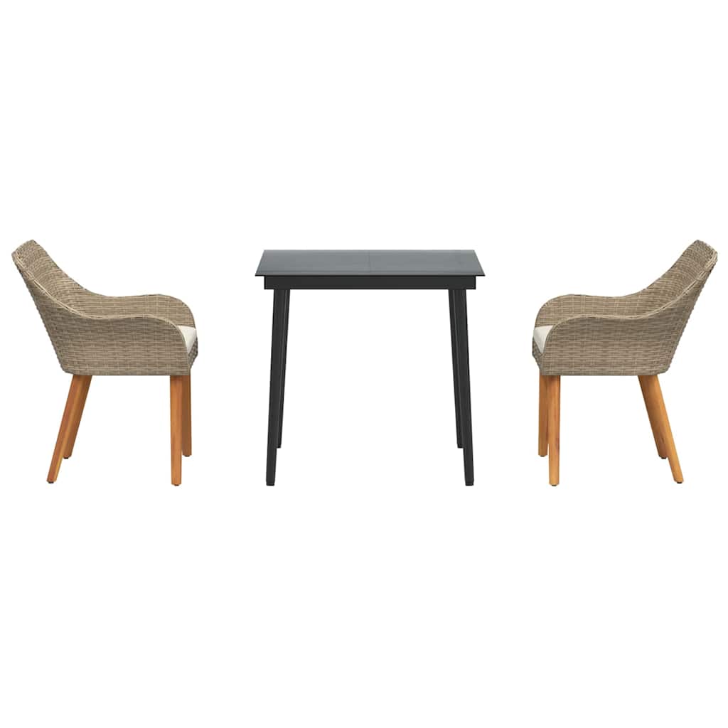 Garden Dining Set with Cushion 3 pcs Beige Poly Rattan