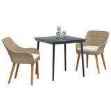 Garden Dining Set with Cushion 3 pcs Beige Poly Rattan